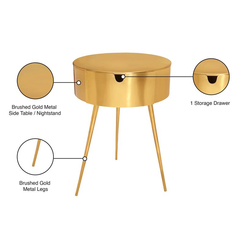 Pemberly Row Modern / Contemporary Gold Finish Metal Nightstand