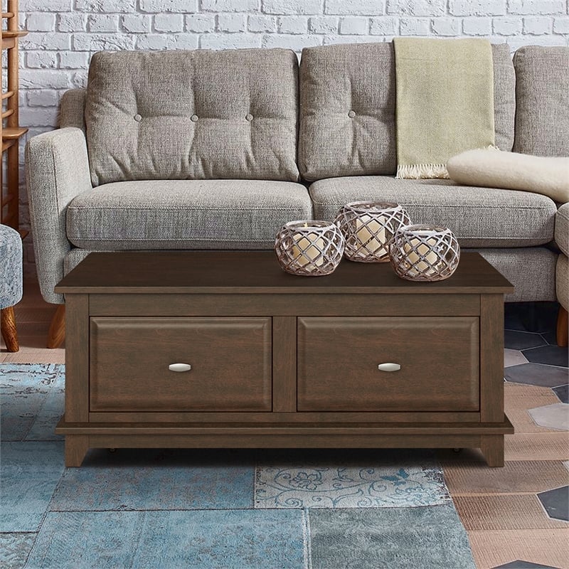 Pemberly Row Contemporary Wood Lift Top Coffee Table in Cherry