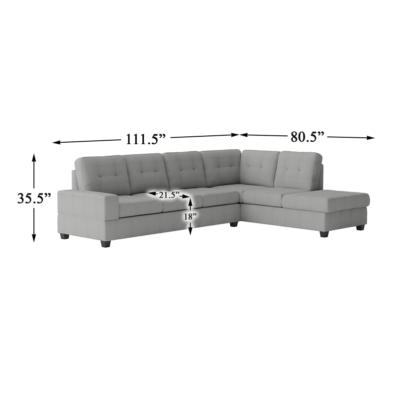 Pemberly Row Modern / Contemporary Microfiber Sectional Sofa in Gray
