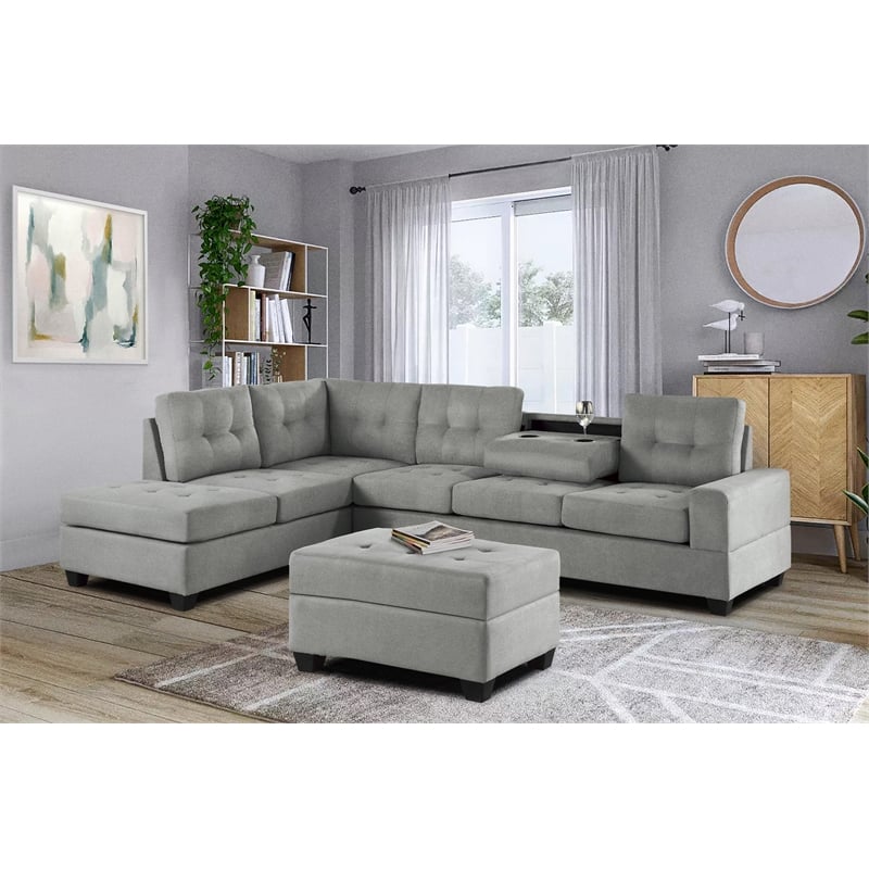 Pemberly Row Modern / Contemporary Microfiber Sectional Sofa in Gray