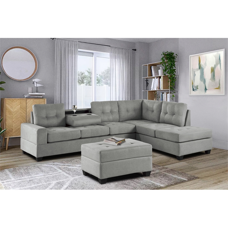 Pemberly Row Modern / Contemporary Microfiber Sectional Sofa in Gray