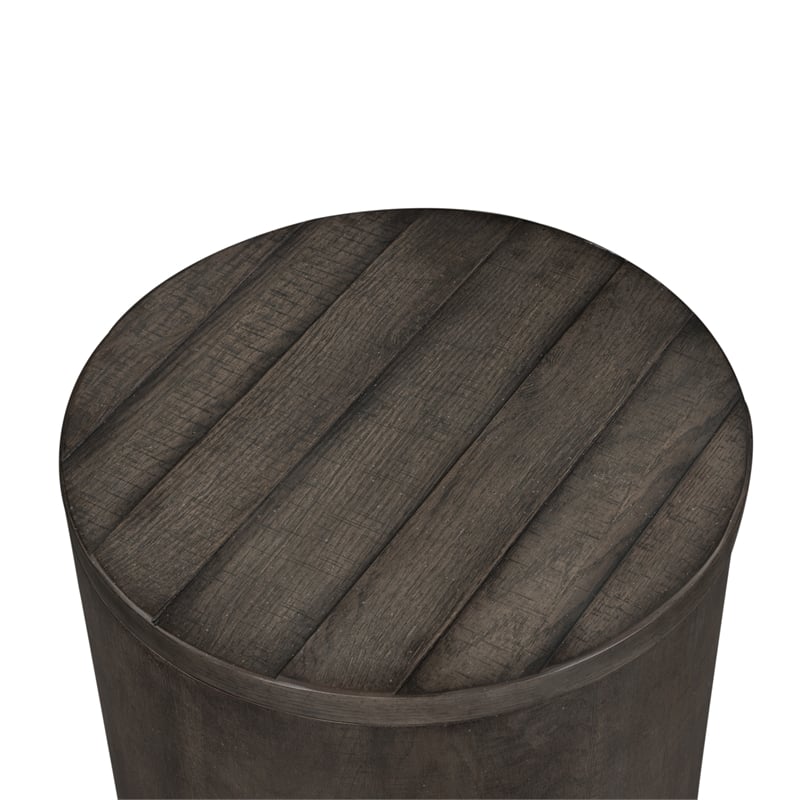 Pemberly Row Contemporary Farmhouse Dark Gray Drum End Table