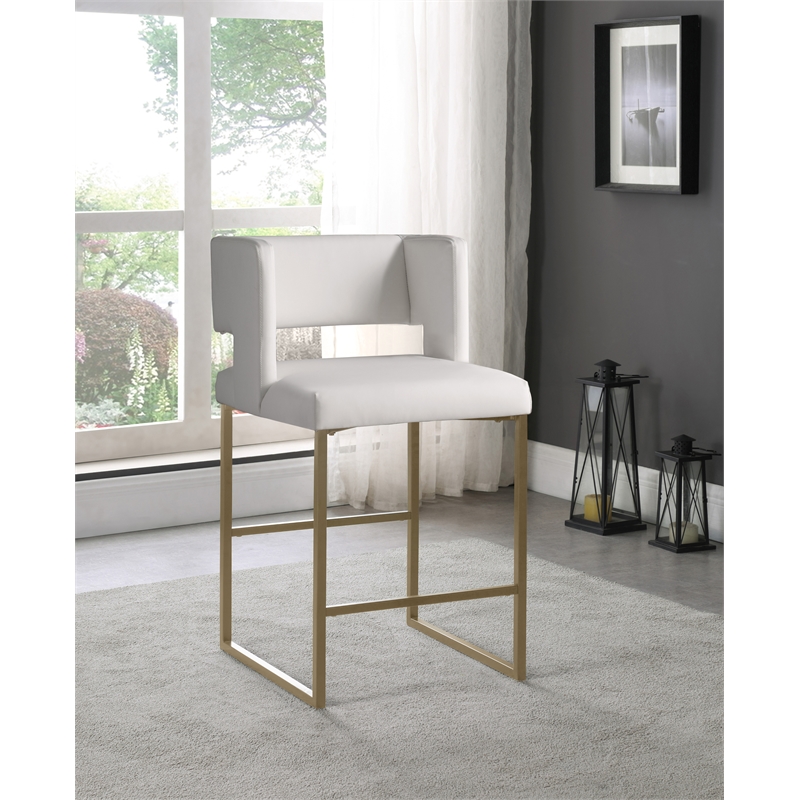 Pemberly Row Modern White Vegan Leather Counter Stool (Set of 2)
