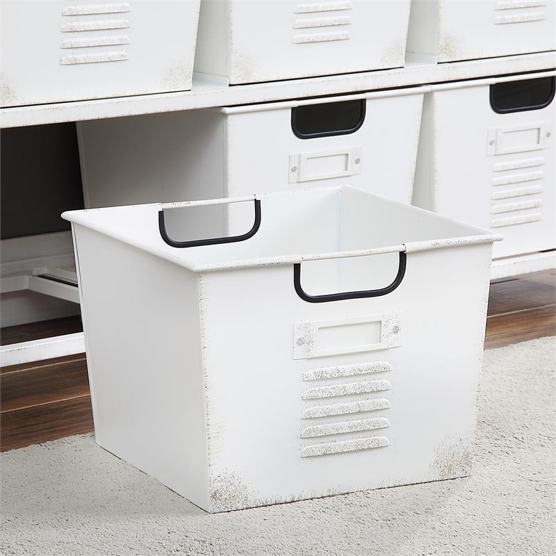 Pemberly Row Modern Metal Storage Shelf with 6 Bins in White