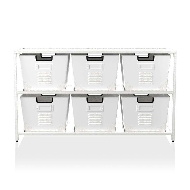 Pemberly Row Modern Metal Storage Shelf with 6 Bins in White