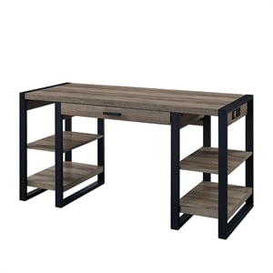 Pemberly Row 60&quot Wood and Steel Metal Gray Wash Computer Desk