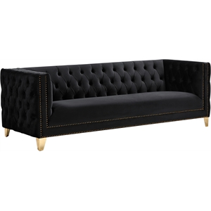 Pemberly Row Modern / Contemporary Deep Biscuit Tufting Black Finish Velvet Sofa