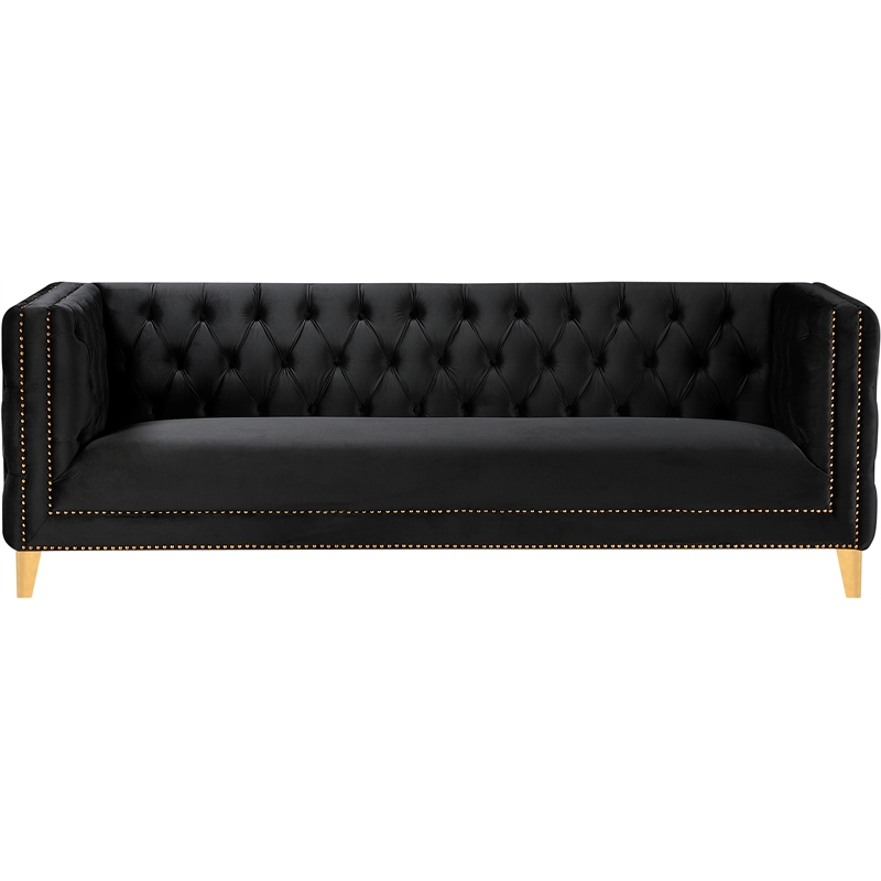 Pemberly Row Modern / Contemporary Deep Biscuit Tufting Black Finish Velvet Sofa