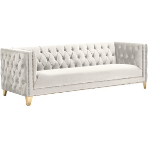 Pemberly Row Modern / Contemporary Deep Biscuit Tufting Cream Finish Velvet Sofa