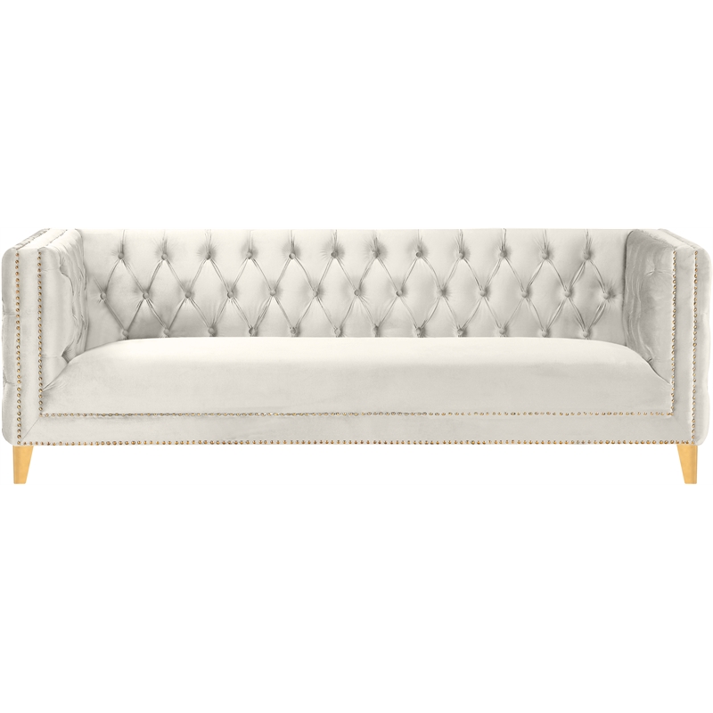 Pemberly Row Modern / Contemporary Deep Biscuit Tufting Cream Finish Velvet Sofa