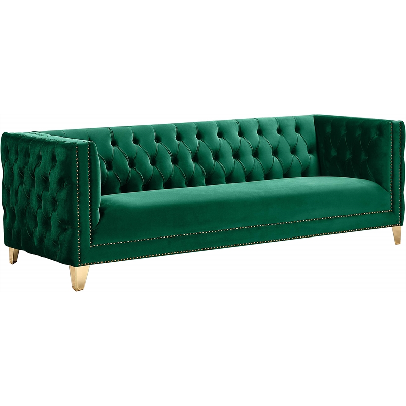 Pemberly Row Modern / Contemporary Deep Biscuit Tufting Green Finish Velvet Sofa