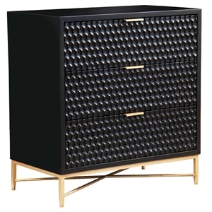 Pemberly Row Black Pearl Three Drawer Small Wood Chest in Black