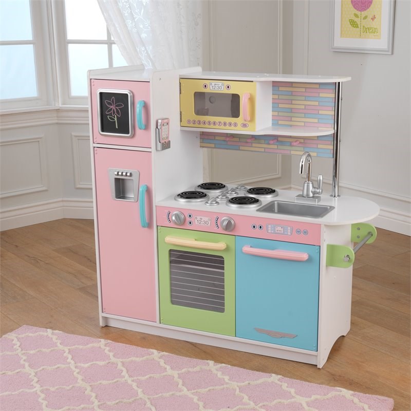 Pemberly Row Modern Uptown Wooden Plastic Play Kitchen in Pastel