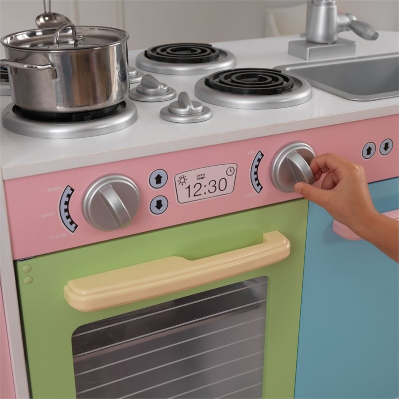 Pemberly Row Modern Uptown Wooden Plastic Play Kitchen in Pastel