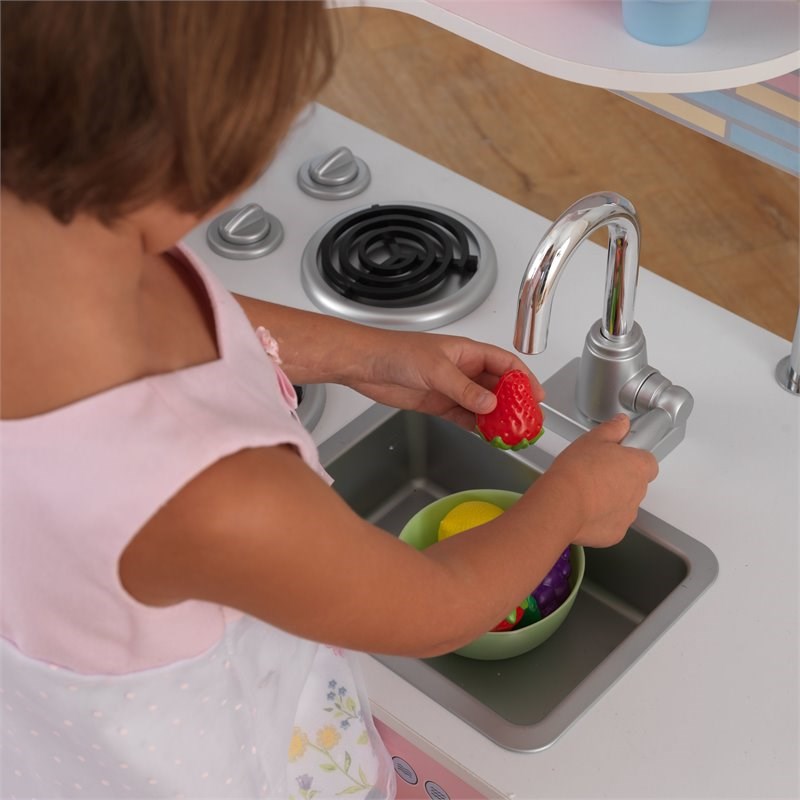 Pemberly Row Modern Uptown Wooden Plastic Play Kitchen in Pastel