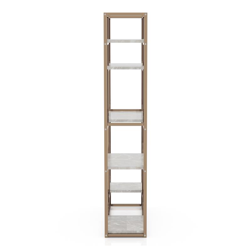 Pemberly Row Contemporary Metal 6-Shelf Bookcase in Gold Champagne