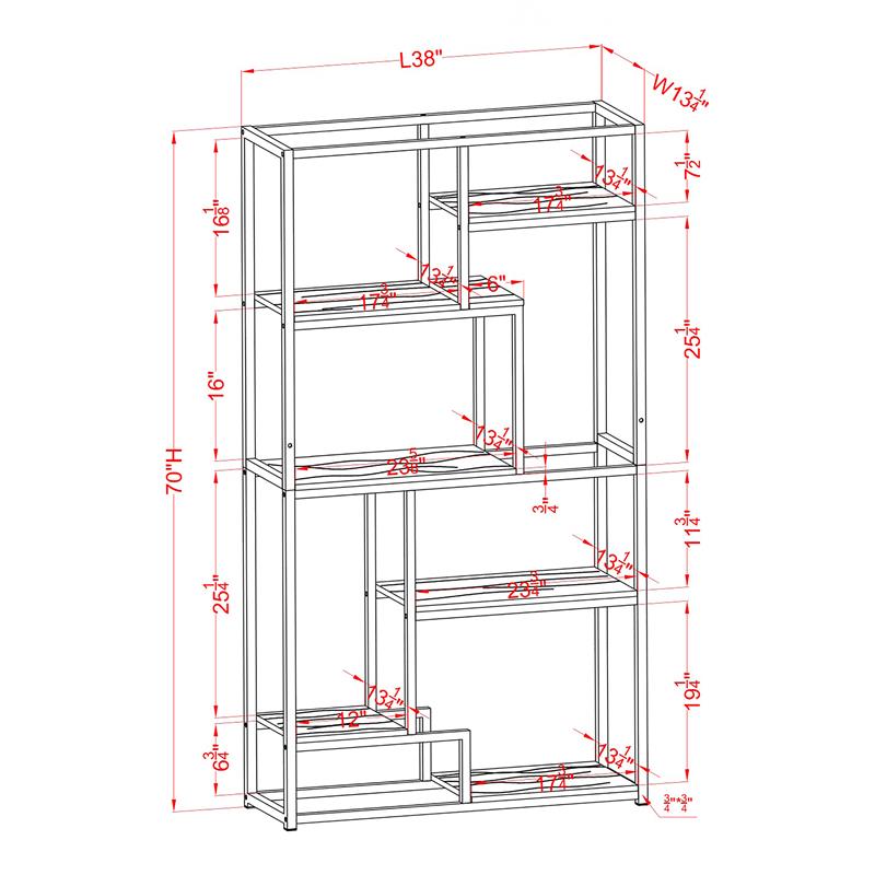 Pemberly Row Contemporary Metal 6-Shelf Bookcase in Gold Champagne