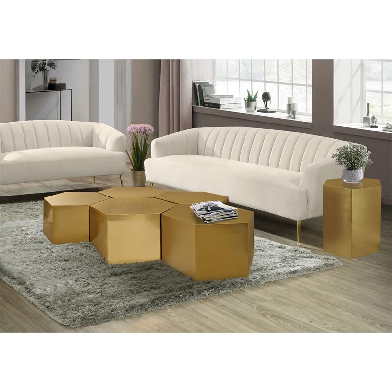 Pemberly Row Modern Brushed Gold 5 Piece Modular Coffee Table