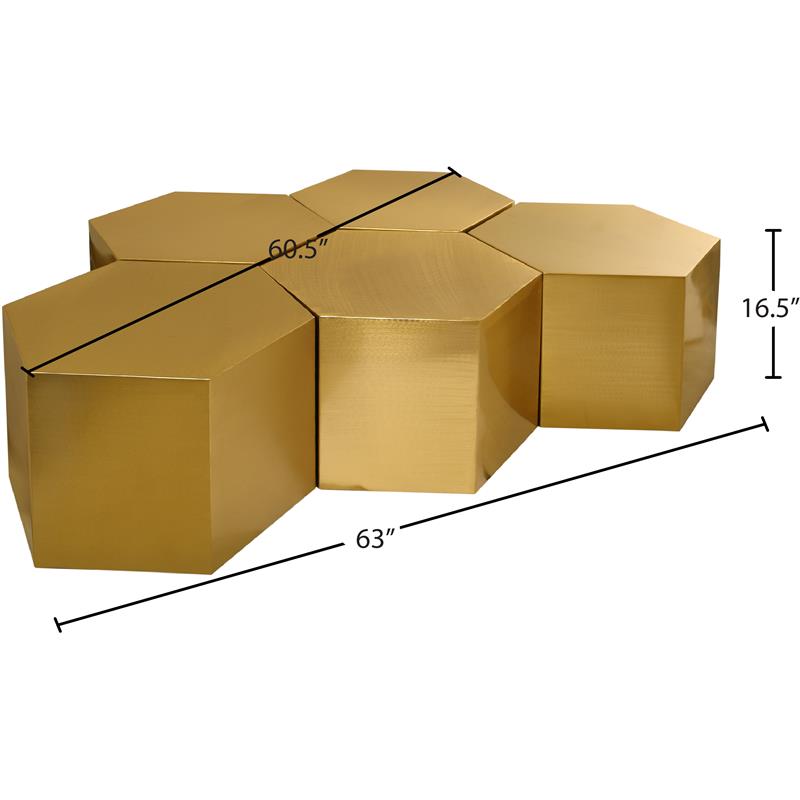 Pemberly Row Modern Brushed Gold 5 Piece Modular Coffee Table
