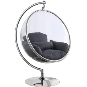 Pemberly Row Fabric / Metal Acrylic Swing Bubble Accent Chair in Gray