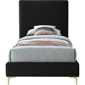 Pemberly Row Black Velvet Twin Bed with Gold and Chrome Legs Included
