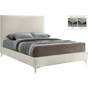 Pemberly Row Cream Velvet Queen Bed with Gold & Chrome Legs Included