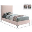Pemberly Row Pink Velvet Twin Bed withGold and Chrome Legs Included