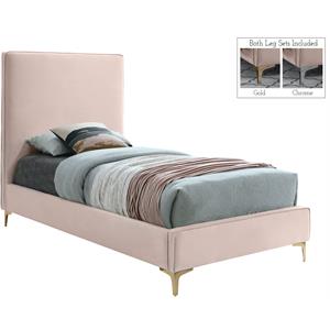 Pemberly Row Pink Velvet Twin Bed withGold and Chrome Legs Included