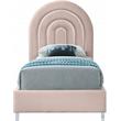 Pemberly Row Contemporary Pink Velvet Twin Bed in Acrylic Finish