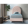 Pemberly Row Contemporary Pink Velvet Twin Bed in Acrylic Finish