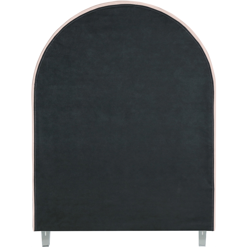 Pemberly Row Contemporary Pink Velvet Twin Bed in Acrylic Finish