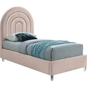 Pemberly Row Contemporary Pink Velvet Twin Bed in Acrylic Finish