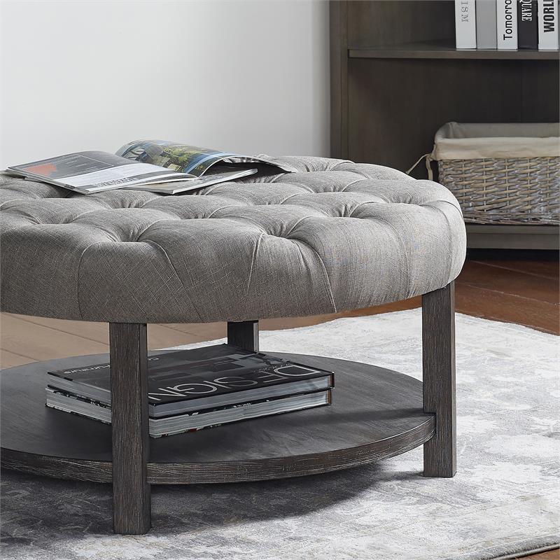 Pemberly Row Transitional Wood 1-Shelf Ottoman in Light Gray