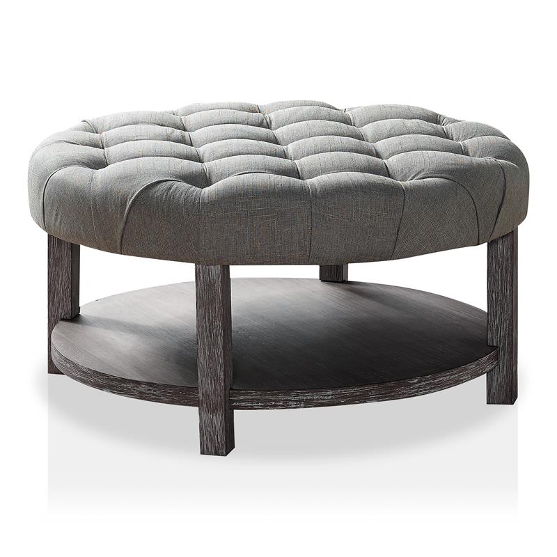 Pemberly Row Transitional Wood 1-Shelf Ottoman in Light Gray