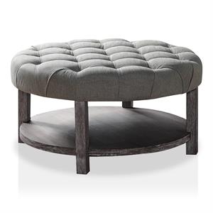 Pemberly Row Transitional Wood 1-Shelf Ottoman in Light Gray