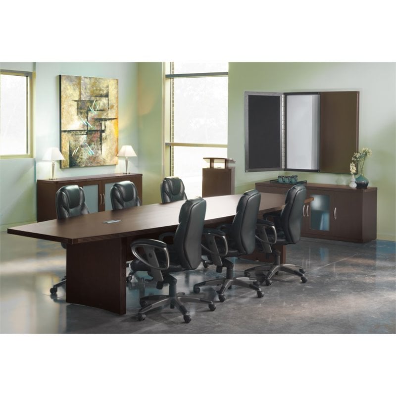 Pemberly Row 12' Boat Shaped Conference Table with Slab Base in Mocha