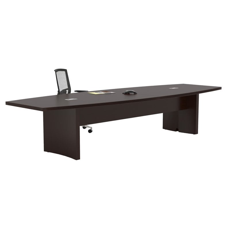 Pemberly Row 12' Boat Shaped Conference Table with Slab Base in Mocha