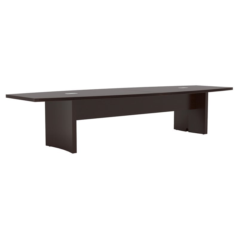 Pemberly Row 12' Boat Shaped Conference Table with Slab Base in Mocha