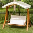 Pemberly Row Wood Outdoor Swing Seater with Canopy in Medium Brown