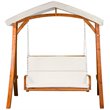Pemberly Row Wood Outdoor Swing Seater with Canopy in Medium Brown