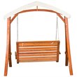 Pemberly Row Wood Outdoor Swing Seater with Canopy in Medium Brown