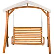 Pemberly Row Wood Outdoor Swing Seater with Canopy in Medium Brown