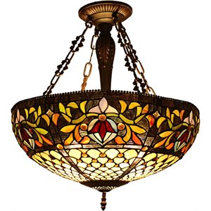 Pemberly Row Tiffany-style 3 Light Inverted Ceiling Pendant 20&quot Shade