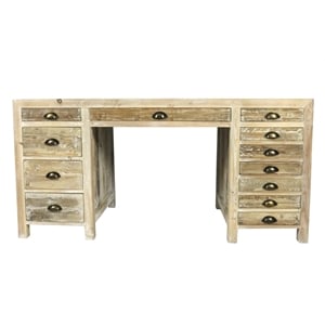 Pemberly Row 63&quot 12-Drawer Farmhouse Solid Wood Desk in Natural Finish