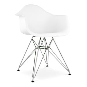 Pemberly Row Modern 18&quot Plastic and Chrome Steel Armchair in White