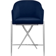 Pemberly Row Navy Velvet Counter Stool with Chrome Metal Legs