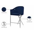 Pemberly Row Navy Velvet Counter Stool with Chrome Metal Legs