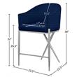 Pemberly Row Navy Velvet Counter Stool with Chrome Metal Legs
