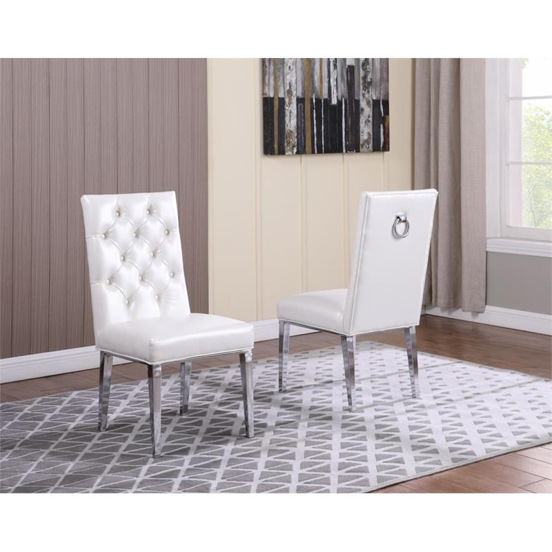 Pemberly Row White Faux Leather Tufted Side Chairs (Set of 2)