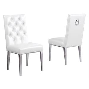 Pemberly Row White Faux Leather Tufted Side Chairs (Set of 2)